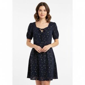 Allegra K Women's Star Print A-Line Short Dress Blue Gold‎ Stars Size M